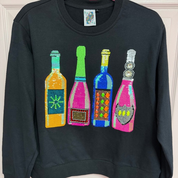 EXTREMELY RARE Queen of Sparkles Bottles Sequin Gems Sweatshirt NWOT